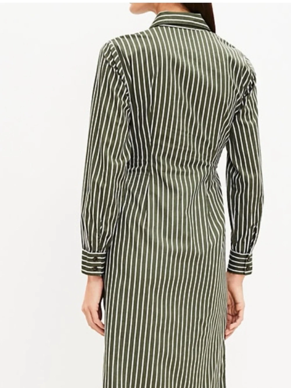 Loft striped Olive Green Pinstripe Wrap Shirtdress - Picture 3 of 5